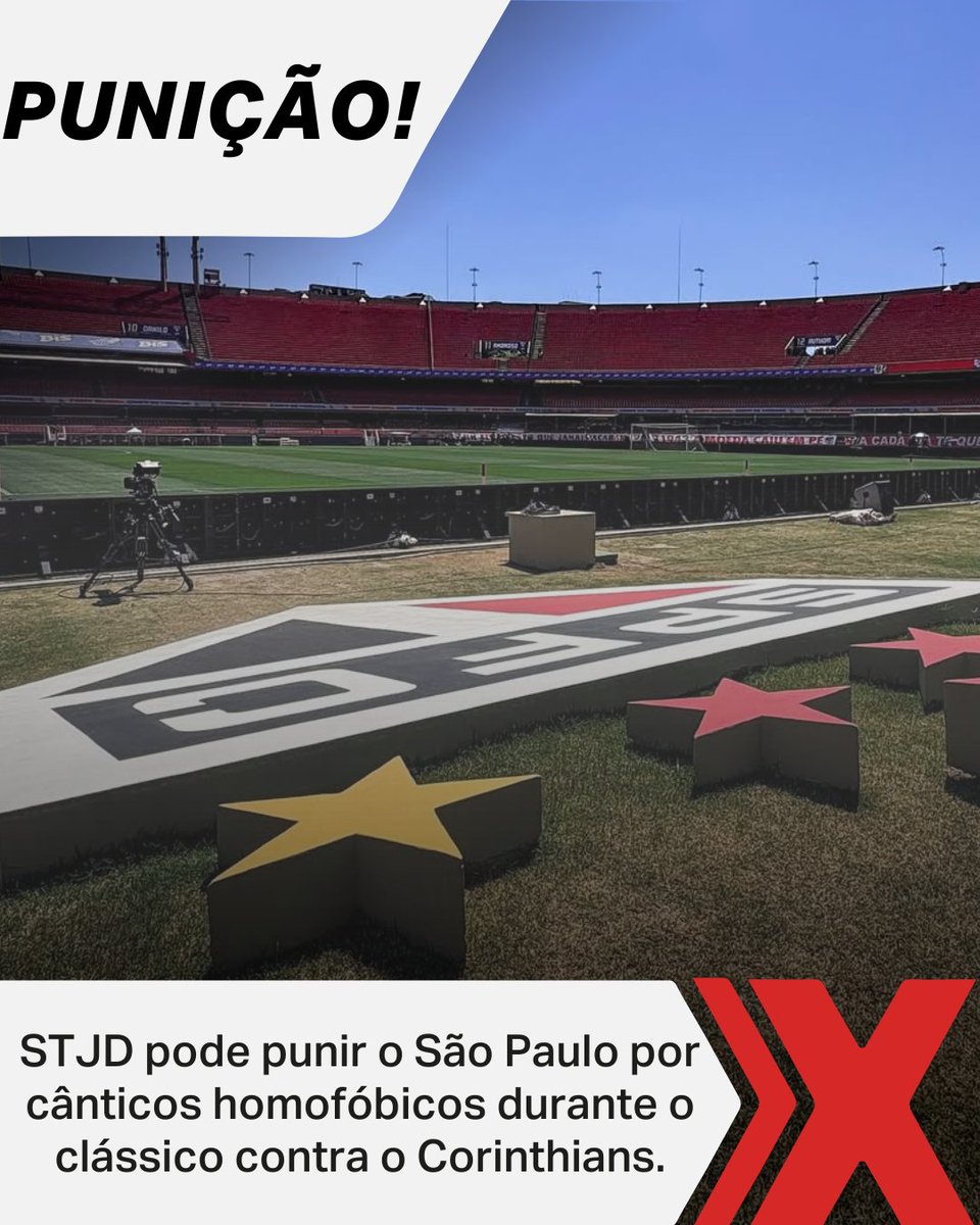 xsportsbrasil's tweet image. JULGAMENTO! ⚠️
Durante o clássico contra o Corinthians, em julho, a torcida do São Paulo entoou cânticos homofóbicos, e agora o STJD pode punir o clube!

Acerte na ❌

Reprodução / São Paulo
#Xports #SãoPaulo #STJD #Futebol #Torcida