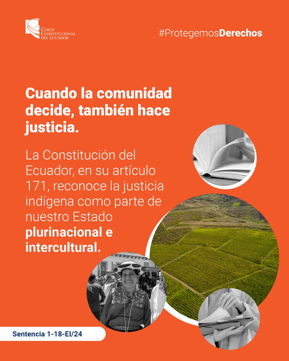 CorteConstEcu's tweet image. 📖 La Constitución (art. 171) reconoce la justicia indígena como parte de nuestro Estado plurinacional.

En la Sentencia 1-18-EI/24, la Corte reafirmó que: