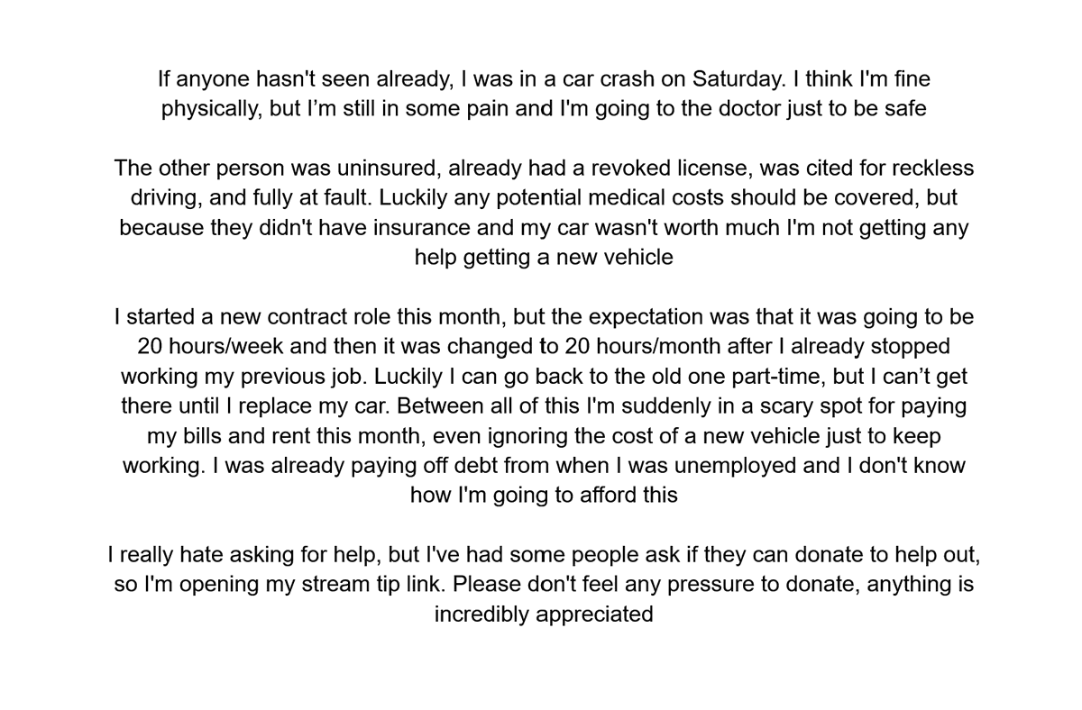 Wisely (@atwisely) on Twitter photo I really hate asking for help, but I'm scrambling and I don't know what else to do
Please only donate if you can afford it, anything is incredibly appreciated
streamelements.com/atwisely/tip I really hate asking for help, but I'm scrambling and I don't know what else to do
Please only donate if you can afford it, anything is incredibly appreciated
streamelements.com/atwisely/tip