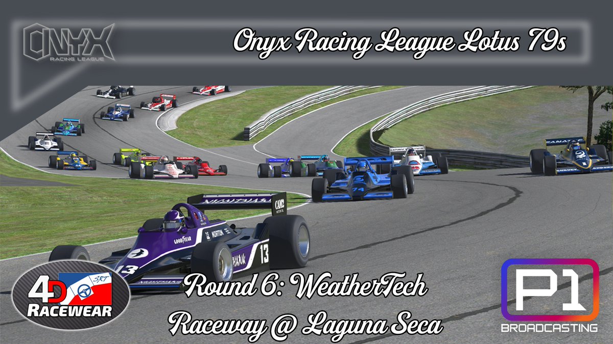 Onyx Open Wheel Lotus79 Series🏆
🏁2025 Inagural Season Round 6

Join us Tonight From Laguna Seca Raceway
🕒Action start it 9:05pmET
🎙️Booth Gary Godsoe and Luis GonzalezLGN
📺youtube.com/watch?v=--z50Q…

<a href="/iRacing/">iRacing</a>