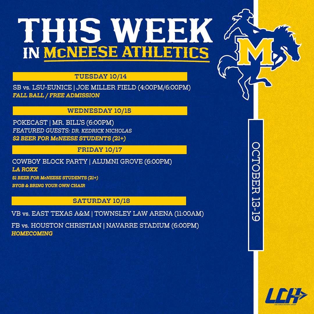 This Week in McNeese Athletics 🤠
October 13-19

#GeauxPokes