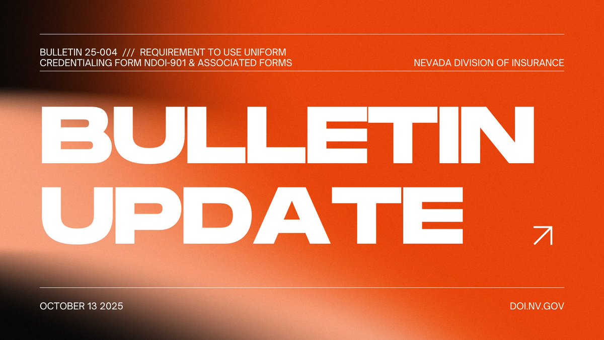 nevadadoi's tweet image. The Division reminds all insurers &amp;amp; managed care orgs to use updated Uniform Credentialing Form NDOI-901 &amp;amp; new forms NDOI-901A/B.
Forms ➡️ doi.nv.gov/Insurers/Life-…
#NevadaInsurance #HealthCareCompliance