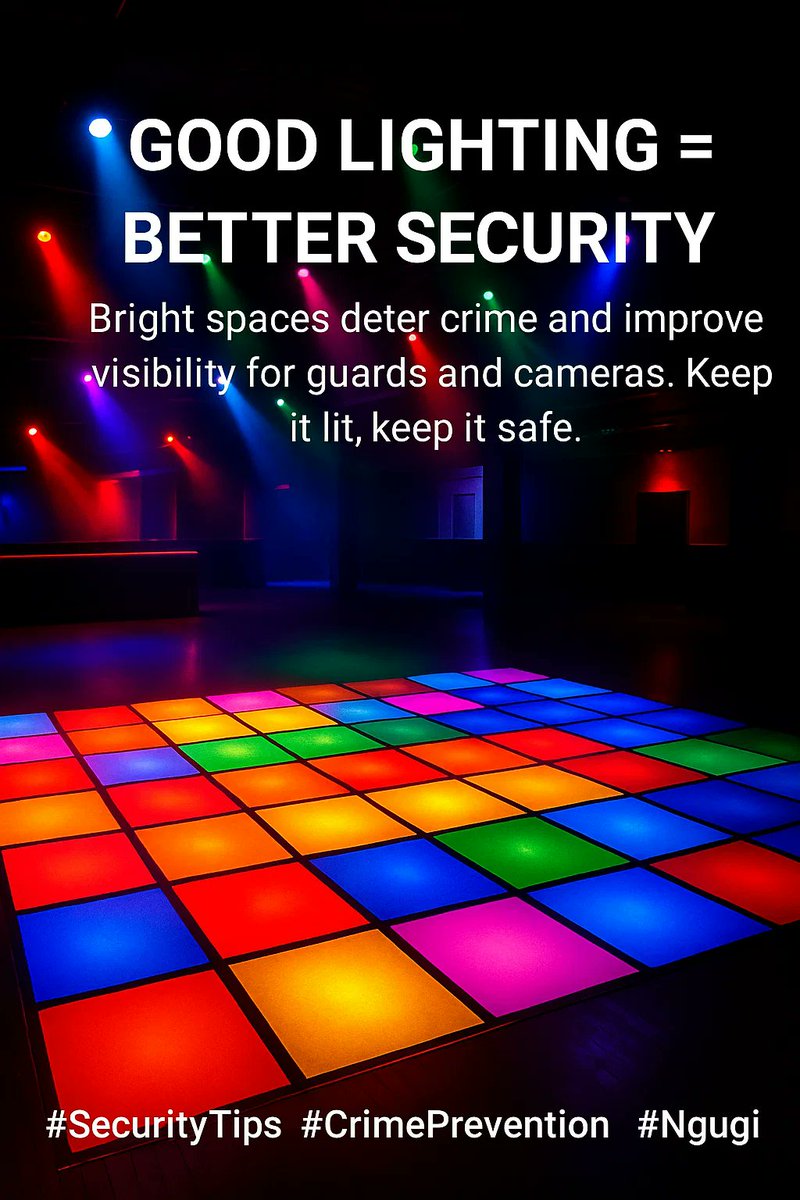 💡 GOOD LIGHTING – A SIMPLE STEP TO STRONG SECURITY
Proper lighting is one of the most effective crime deterrents. Well-lit areas reduce hiding spots, enhance CCTV visibility, and boost guard efficiency.
Remember — a bright space is a safe space.
#SecurityAwareness #Crime #Ngugi