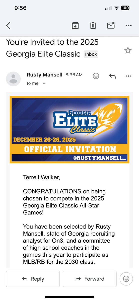 Thank you for the invitation to the 
Georgia Elite Classic game.