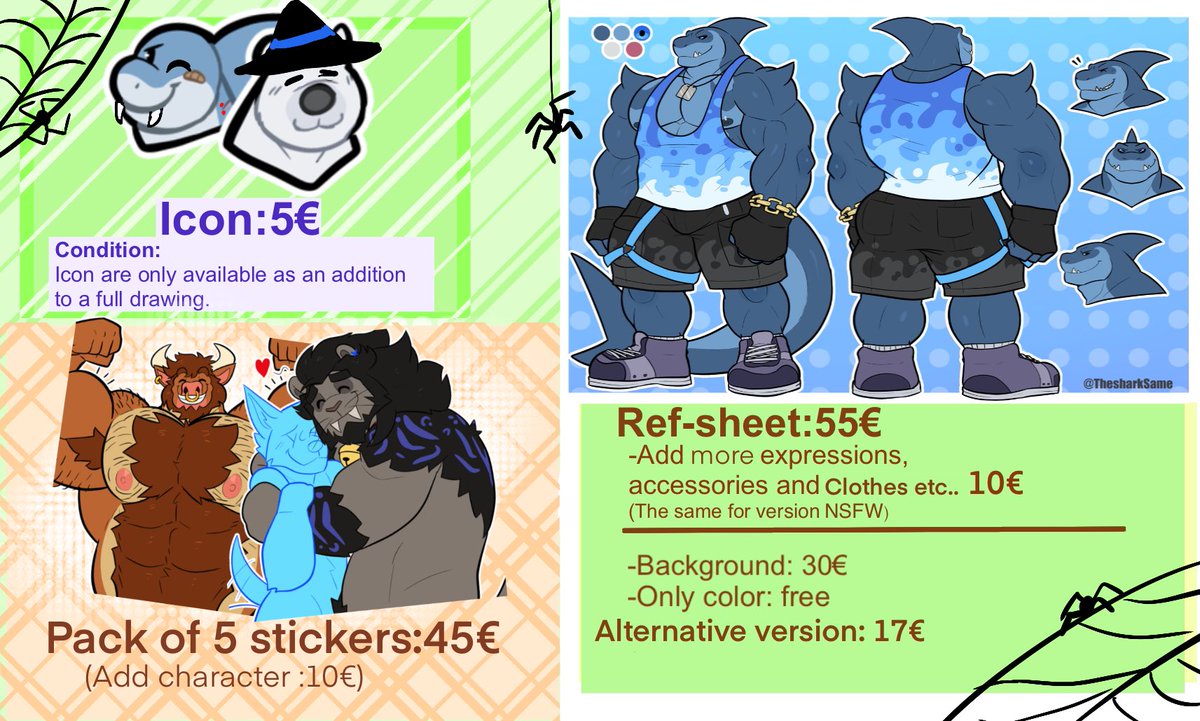 ✨ Boooo~heyy 🎃✨
Commissions OPEN until tomorrow! 10 slots, random selection.
To participate: comment “I PARTICIPATE” and RT!
❌ No DM, comments only please.
For those interested, I’ll leave my price list here (valid until updated).
Winners announced tomorrow.
Good luck!