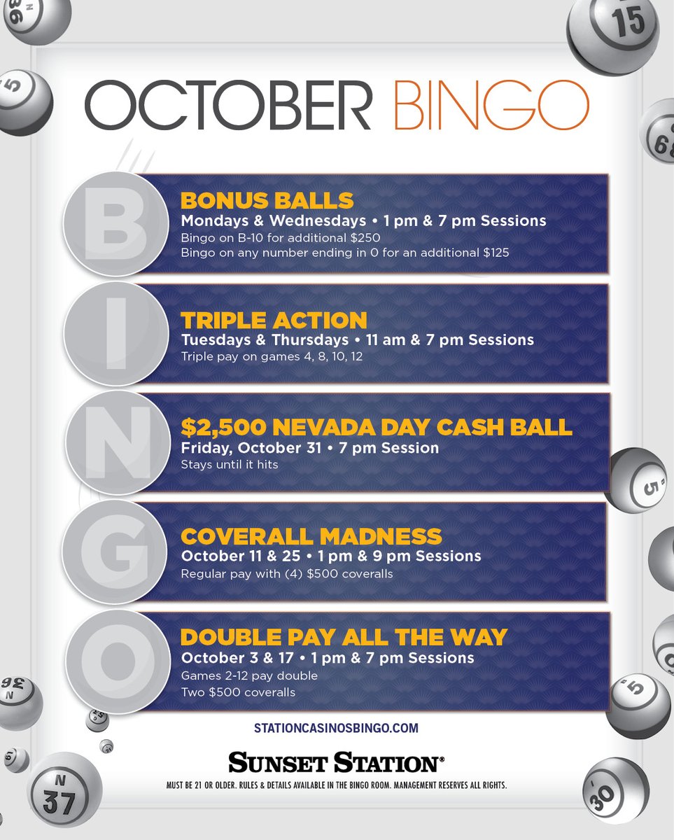 Cooler temps, hotter wins! 💸  Here's all the action happening this month in the Bingo Room at Sunset.