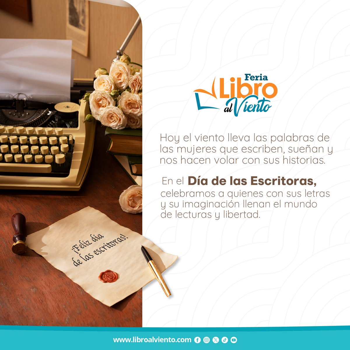✨Hoy celebramos a las mujeres que escriben, crean y nos invitan a soñar entre páginas.

Sus palabras son viento que inspira, historias que permanecen y voces que siguen volando. 💫

¡Feliz Día de las Escritoras! 📚
#LibroAlVientoGt #DiaDeLasEscritoras #VamosPorUnPaisDeLectores