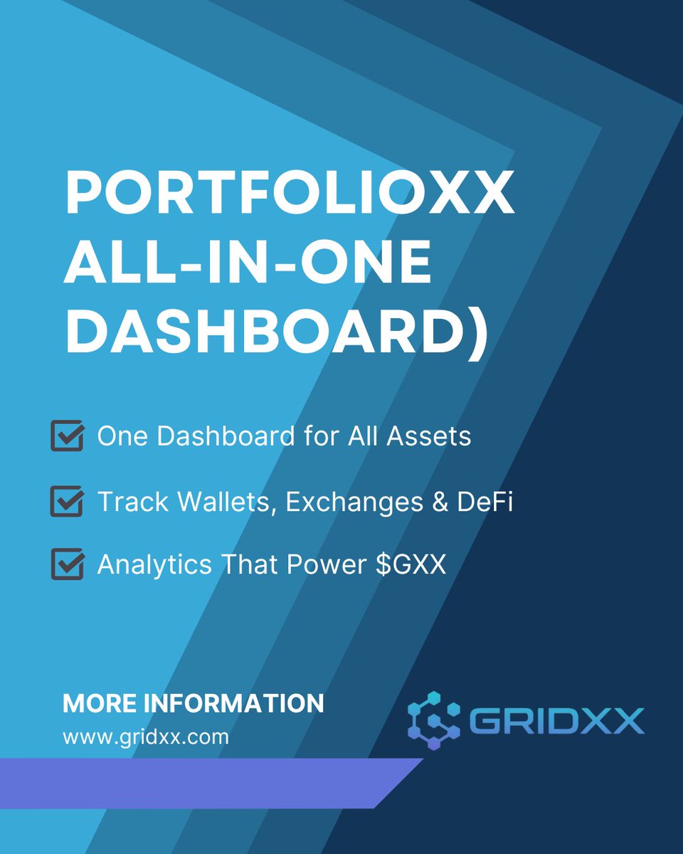 gridxxcom's tweet image. Managing wallets, exchanges, and tax tools separately is exhausting. PortfolioXX unifies it all in one dashboard—bringing simplicity to crypto while generating revenue that fuels $GXX growth.

#GridXX #PortfolioXX #CryptoDashboard #DeFiAnalytics #Web3Utility #Tokenomics