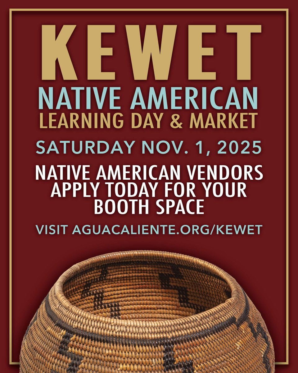 Last call for Native American vendors to signup for Kewet Native American Learning Day and Market. Apply today for your booth space! Visit aguacaliente.org/kewet #ACBCI #Kewet #AguaCaliente #PalmSprings