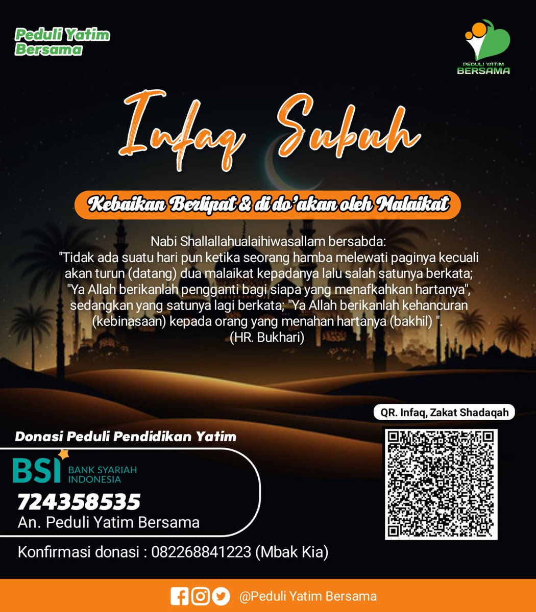 Yuk awali hari dengan infaq subuh😊
<a href="/PeduliYatimBrsm/">Peduli Yatim Bersama</a> 
#InfaqSubuh