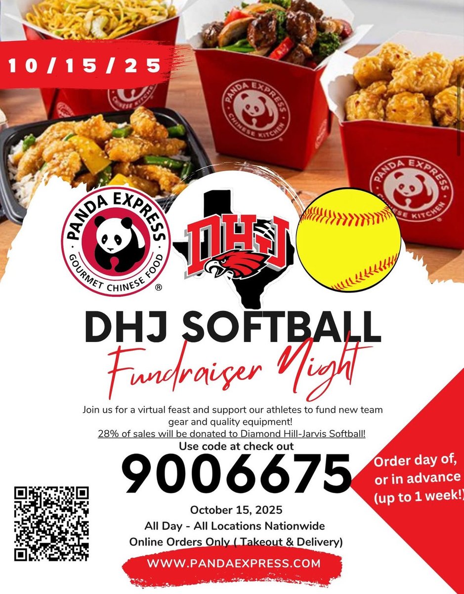 By placing an order online for delivery or takeout on 10/15 and using our code 9006675, DHJ Softball will receive a % of the proceeds! This is a great opportunity to support our Softball program as we prepare for the UlL season next semester🦅🥎