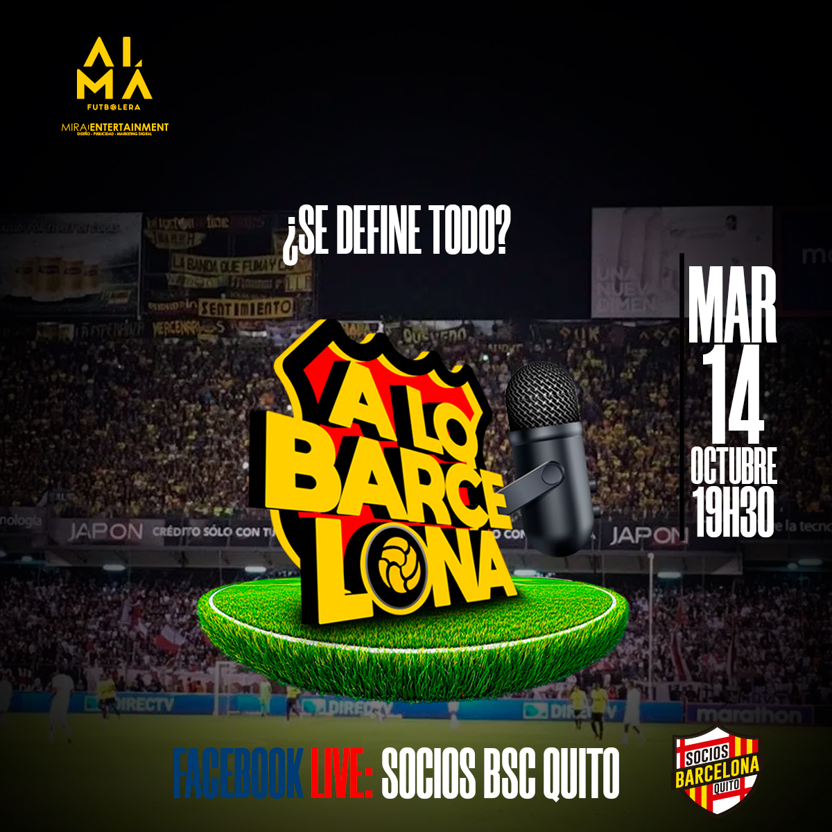 🤔⚽ ¿Realmente se define TODO en un solo partido? 
📺”A lo Barcelona”
🚨 MARTES - 19:30H 🚨
📱 Facebook Live - Socios BSC Quito

#AloBarcelona #BSCvsLDU #LaHinchadadaVuelve #SociosBSCQuito