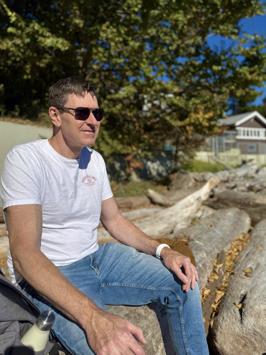 The man who held my hand through cancer, soaking up some oddly shiny October sunshine!