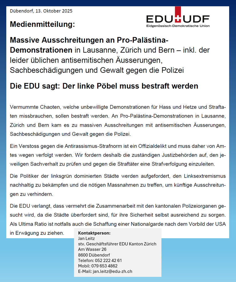 Die #EDU sagt: Der linke Pöbel muss bestraft werden.