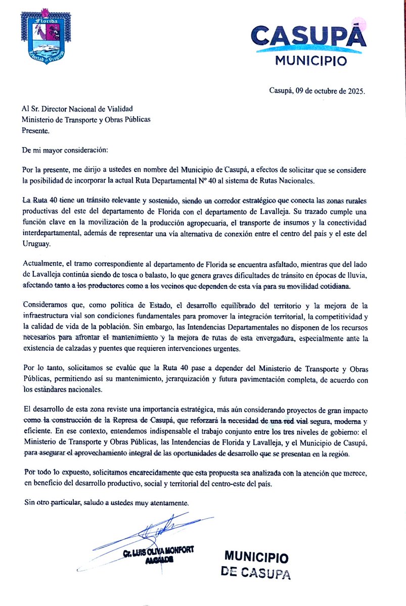 Lucho Oliva (@oliva_lucho) on Twitter photo 📍 Ruta 40 Debe ser una prioridad.
Presentamos ante <a href="/mtopuy/">Ministerio de Transporte y Obras Públicas</a> la solicitud para que la actual Ruta Departamental N° 40 pase a ser Ruta Nacional.
La necesidad es urgente, sobre todo en los tramos sin asfalto de Lavalleja donde cada lluvia se hace sentir, afectando a productores, 📍 Ruta 40 Debe ser una prioridad.
Presentamos ante <a href="/mtopuy/">Ministerio de Transporte y Obras Públicas</a> la solicitud para que la actual Ruta Departamental N° 40 pase a ser Ruta Nacional.
La necesidad es urgente, sobre todo en los tramos sin asfalto de Lavalleja donde cada lluvia se hace sentir, afectando a productores,