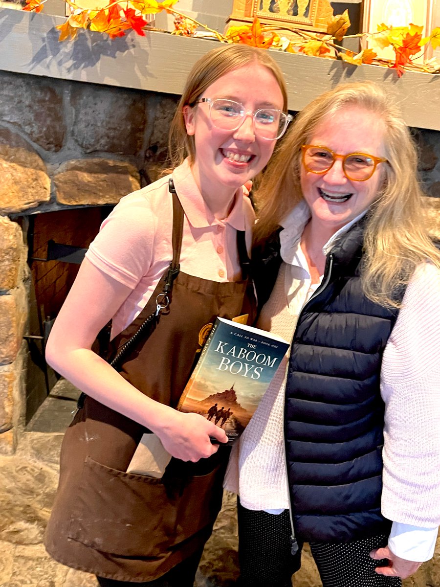 Our server told me: “Oh, wow! You are the author of The Kaboom Boys? I saw it on Amazon!” So, I gave her a signed copy and said: “Tell all your friends!” She was blown away and sooo happy. She said: “I am going to start reading The Kaboom Boys tonight!”