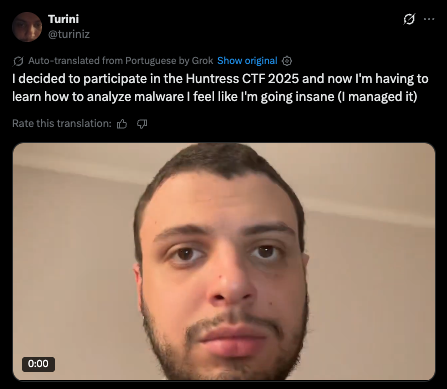HuntressLabs's tweet image. We see you out there working hard (and maybe losing it a bit) on the Huntress CTF!
@_JohnHammond is breaking down the competition, and he's solving a malware analysis task LIVE on Tradecraft Tuesday.
Register now, collect points tomorrow:
huntress.com/tradecraft-tue…