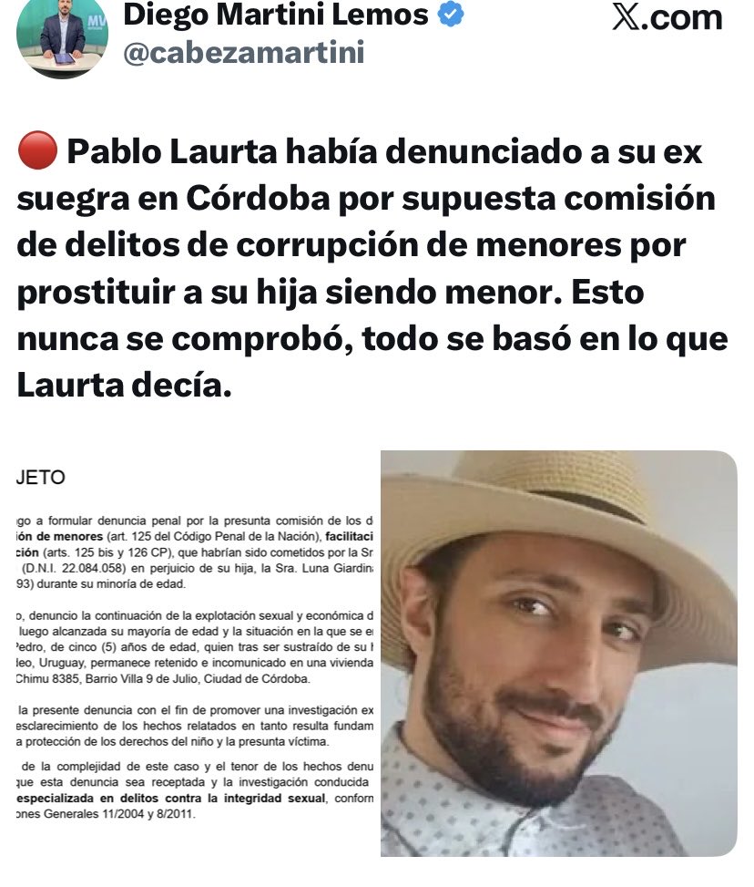 fnm_ong's tweet photo. El caso de Pablo Laurta es, sin lugar a dudas, un ejemplo extremo de #ViolenciaVicaria.
Tristemente nos recuerda el punto de partida de este movimiento: el caso de Anna y Olivia en Tenerife, España, que nos permitió conocer y visibilizar esta forma de violencia.

Entre denuncias y demandas se fue gestando una violencia sistemática contra la madre, que no fue atendida a tiempo y derivó en un desenlace desgarrador.

El caso de Pablo Laurta muestra un patrón similar. Cada historia tiene sus particularidades, pero en ambas existían antecedentes de violencia intrafamiliar ignorados.

Luna, su expareja, huyó de Uruguay a Córdoba, Argentina, después de que él intentara ahorcarla.
A pesar de esa tentativa de feminicidio, nunca fue encarcelado. Por el contrario, se le permitió seguir hostigándola desde redes sociales y medios de comunicación, donde se presentaba como “activista libertario en defensa de los hombres” y negaba la violencia, promoviendo la narrativa de las “denuncias falsas”.

Laurta la denunció por “sustracción internacional”, un tema que desde hace años venimos señalando: la Convención de La Haya sobre sustracción de menores es obsoleta en contextos donde las mujeres huyen con sus hijos para salvar la vida.

Hoy esas madres son tratadas como delincuentes, acusadas de secuestro, mientras la violencia que las obligó a escapar ni siquiera se investiga.Los tribunales, al no considerar la violencia de género como un factor de riesgo real, ordenan el regreso de los niños al país de residencia, entregándolos a sus agresores. Esto debe cambiar. Es urgente reformar los tratados internacionales y garantizar protección real a madres e hijos.

Pablo Laurta asesinó a su exesposa, a su exsuegra y secuestró a su hijo de cinco años. Todo indica que también mató al conductor del Uber que lo trasladó hasta Córdoba e incendió el vehículo, provocando un siniestro que afectó viviendas, familias y una iglesia donde murieron otras dos niñas.

Hemos hablado muchas veces del machismo que mata, pero también debemos hablar de la tétrada oscura que caracteriza a estos agresores vicarios feminicidas: narcisismo, maquiavelismo, psicopatía y sadismo.

Las madres protegen a sus hijos. Es absolutamente comprensible —para cualquiera con un mínimo de empatía— querer alejarlos del peligro que representan estos individuos. Por eso, en la mayoría de los casos, se solicitan medidas de protección no solo para la madre, sino también para sus hijas e hijos.

Estos mismos individuos —que se autodenominan “defensores de los padres falsamente acusados”— impulsan leyes sobre el falso SAP, la custodia compartida impuesta y las denuncias falsas, disfrazando su misoginia de “perspectiva masculina”.

Y en México no cantamos mal las rancheras: también hay grupos violentos que HOY buscan legislar las “denuncias falsas”, recibidos incluso por senadores y diputados, en un acto de legitimación del discurso misógino.

El machismo es criminal. Y lo más grave es que cuenta con la complicidad de una sociedad que normaliza la violencia.
Algunas personas que dicen defender los derechos humanos minimizan la violencia vicaria, reduciéndola a una “lucha de egos” o un “conflicto de pareja”.

🚨Pero la violencia contra las mujeres no es un asunto de pareja, es un delito🚨
⚠️Y cuando hay un delito, debe intervenir el Estado⚠️

La violencia vicaria no es cuestión de egos, sino una forma extrema de violencia que aparece después de otras que el Estado no sancionó a tiempo.

Que las madres busquen verdad y justicia no es orgullo,
es dignidad.

Hay quienes se acostumbraron a convivir con la injusticia,
y hay quienes jamás se acostumbraran a eso. 

@UNSRVAW @ONUDHmexico @CNDH @senadomexicano @Mx_Diputados @Congreso_CdMex @CDHCMX @OEA_oficial @CedawUn @JoseMSalazarX @cepal_onu @ONU_derechos @cepal_onu @ONUMujeresArg @SCJN @OAJ_Mex @ConatribMx @CNPCyF @hrw_espanol @amnistiamexico @amnistiaar @amnistiaespana @IgualdadGob 
@elpaismexico @LANACION @clarincom @elpais_america @bbcmundo