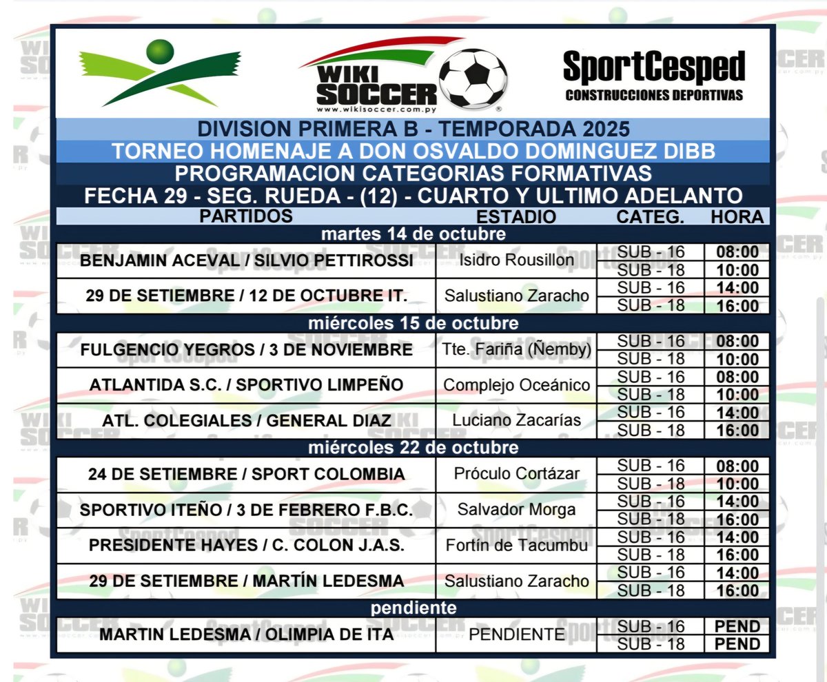 ⚽ PRIMERA B ⚽
🔥 FECHA 29 🔥
❗ CUARTO ADELANTO❗
🔥 FECHA 30 🔥
⚠️ PROGRAMACION ⚠️