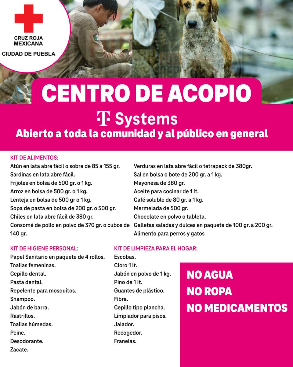 Ante las recientes afectaciones en Puebla y Veracruz, te invitamos a unirte a nuestra campaña de apoyo para los damnificados en colaboración con <a href="/CruzRojaPuebla/">Cruz Roja Ciudad de Puebla</a>.
Todo lo recolectado será entregado directamente a la Cruz Roja Mexicana Puebla.
¡Tu ayuda hace la diferencia! 🩷