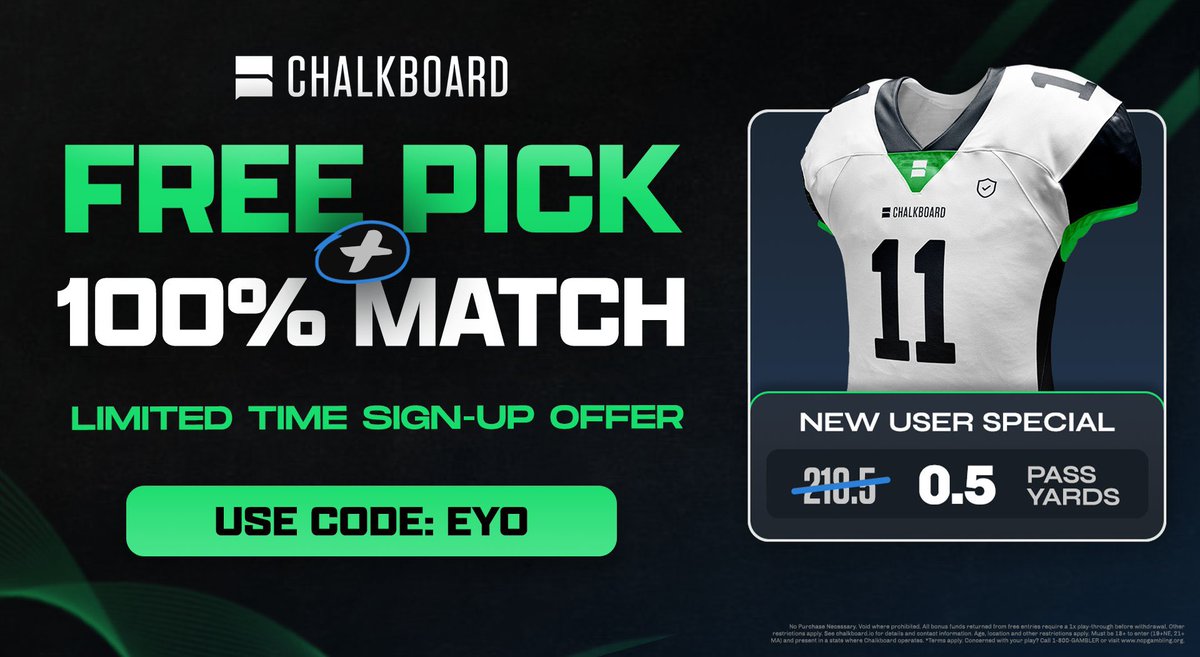 Elev8YourOdds's tweet image. 10/13 Chalkboard Slip!😤💰🎱🤑💸🔥

Download @ChalkboardHQ &amp;amp; use my code EYO for a 100% DEPOSIT MATCH &amp;amp; A FREE PICK!! 

Sign up link in comments below!
#EYO🎱 #ChalkboardHQ #GamblingX #MondayNightFootball #NFL #NFLProps #PlayerPropBets #FreePicks #FreeBets #SportsBettingX
