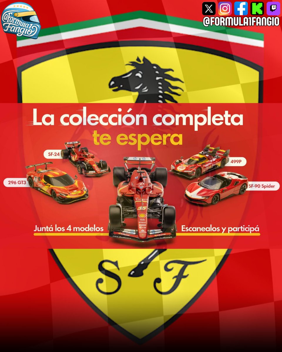 Formula1Fangio's tweet image. 📢 Nueva colección #Shell x #Ferrari 🏎️
👉 ¿CÓMO CONSEGUIRLOS?
- 100pts + $42.900
- 8.000pts + $22.000
- 16.000pts
📲 Al obtener los 4 modelos, se escanean y se suben a la página para participar por una de las 1.000 Ferrari SF24 1/24.