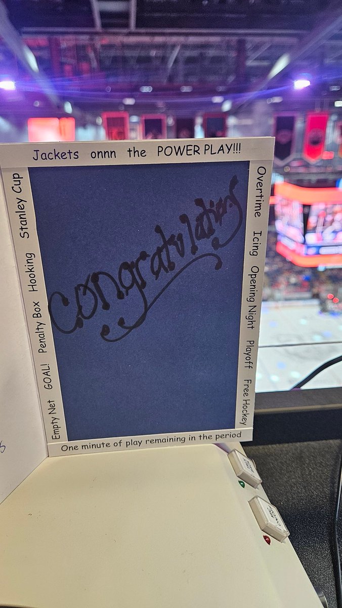Happy Opening Night from <a href="/NationwideArena/">Nationwide Arena</a> and the <a href="/BlueJacketsNHL/">Columbus Blue Jackets</a>!!
Mrs. <a href="/PA4CBJ/">Greg Murray</a> was kind enough to present me with this AMAZING custom congratulations card as I start season number 25 and game #963 tonight!
#CBJ 
#JOTPP