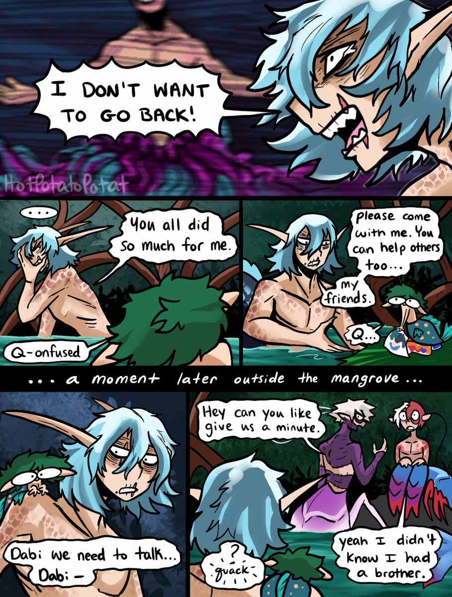 "Peaku's Drawing" (1/1) 
[bkdk mer au] 

Tomura sneaks into the mangrove with Dabi to collect Peaku for his Master's plan... but... he realizes something. 

These humans, these mer, and Peaku especially, are not his enemy.