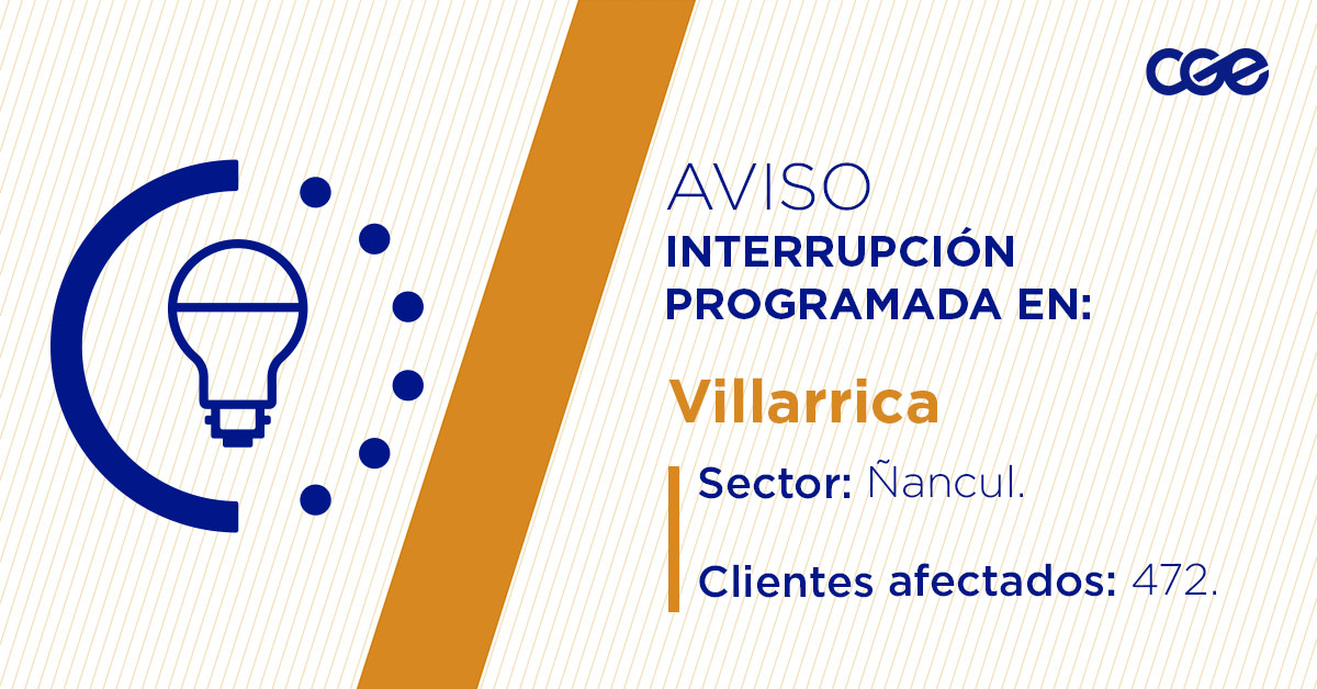 CGE_Clientes's tweet image. Para mejorar la calidad del suministro de nuestros clientes de #Villarrica, este miércoles, entre 09:30 y 15:30 horas, se realizará una #InterrupciónProgramada (sectores en la imagen 👇) debido a trabajos de mejoras. Esto afectará a 472 clientes. Recuerda desconectar tus…