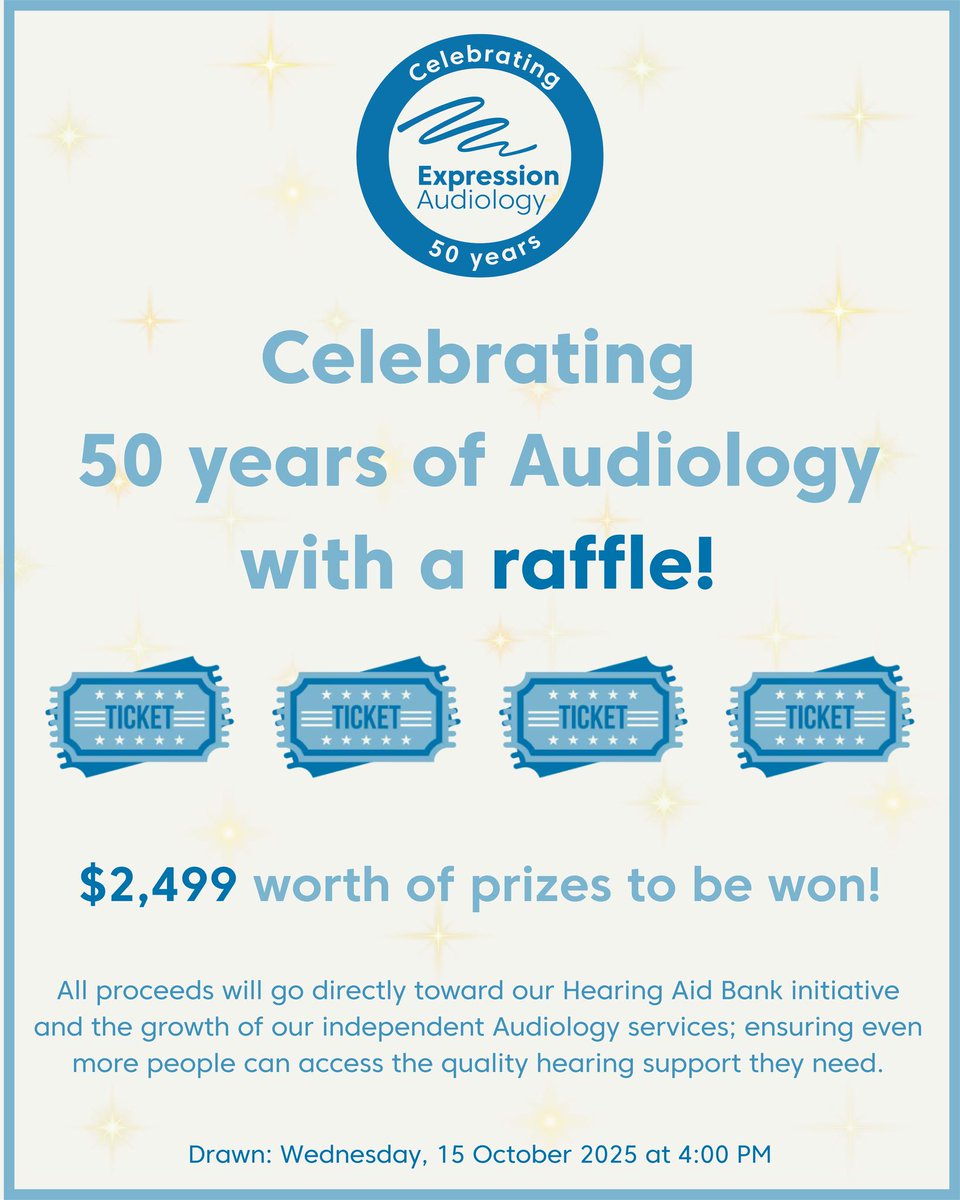 KonnektCo's tweet photo. We’re celebrating 50 years of our partner, Expression Audiology, a not-for-profit organisation dedicated to helping Deaf and Hard of Hearing community. 

Support birthday raffle to fund the Hearing Aid Bank initiative!🎟️ Tickets $10 | Drawn 4 pm 15 Oct → https://t.co/KF4r0zKtmh https://t.co/Vyd3rVrjNK