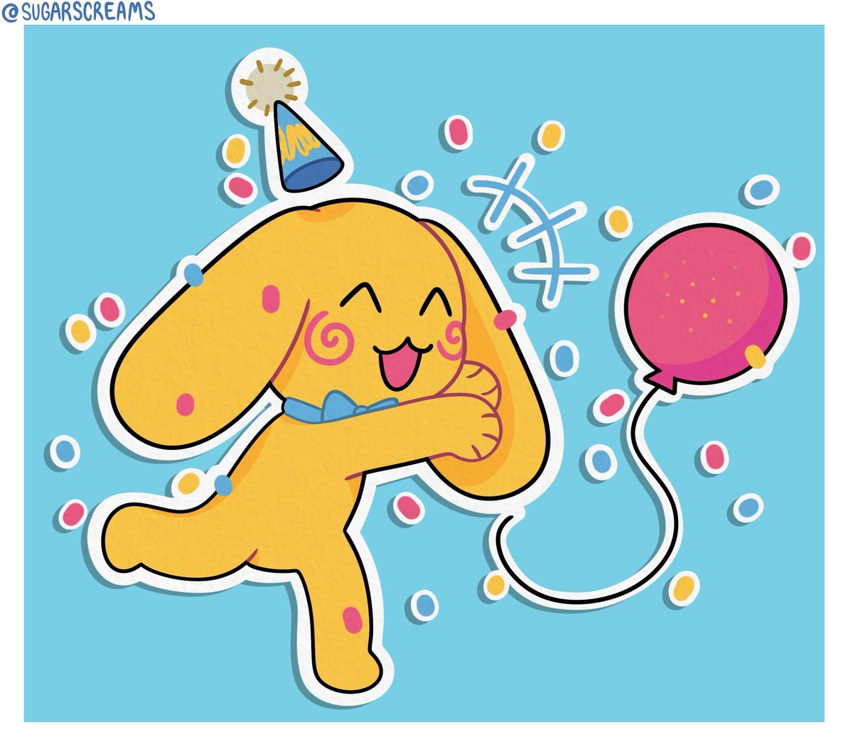 Get back here!  

Fullbody for TREAT on TH!  

#furry #furrySFW #furryart #digitalart #furryfandom #dogfurry #partytime #cuteart #sanriocore #birthdayart #fullbody