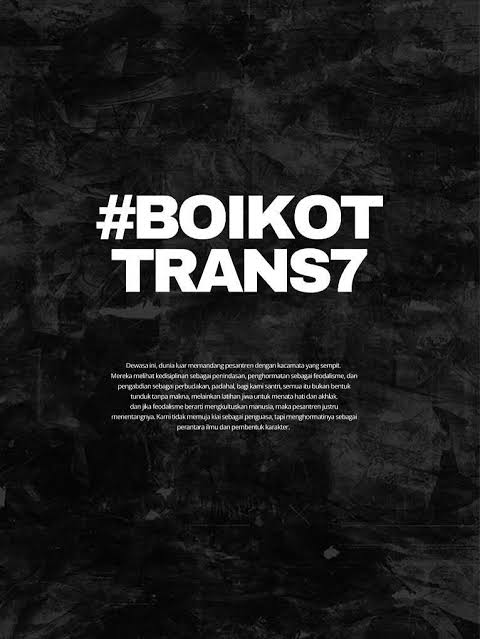 ansortrapang's tweet photo. Kami tidak tinggal diam saat kiai dilecehkan.
Kami tidak tenang saat pesantren dihina.
Ini tentang kehormatan, tentang marwah para guru kami.
#BoikotTrans7 #SantriBergerak https://t.co/pIpdAtLI5Z