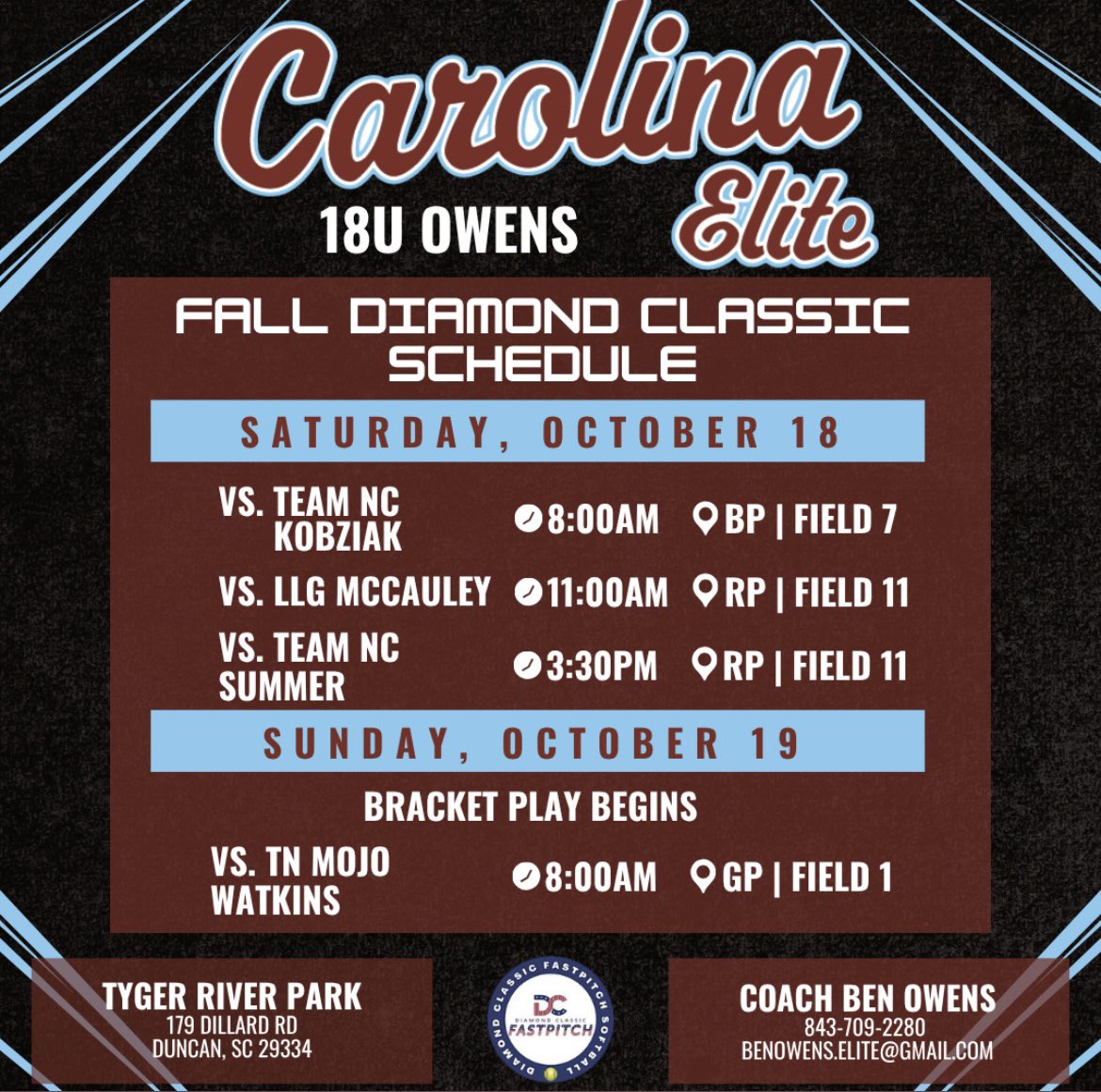 Haileypokrant's tweet photo. This weekend my team and I will be playing in our first tournament of the fall at the Fall Diamond Classic Showcase in Duncan, SC!! Here’s our schedule: https://t.co/Vn7K9JZq6B
