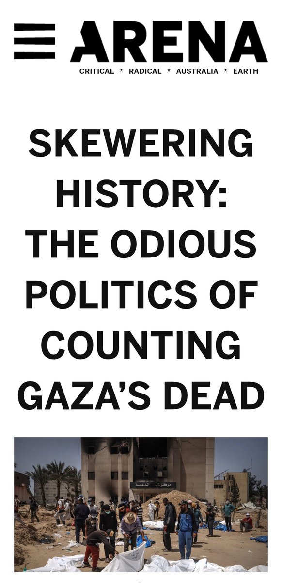 PARA LOS DEL EQUIPO DE OPINIÓN SINCRONIZADA DE ACOM Y SUS LETRINAS MEDIÁTICAS AFINES: 
- La cifra estimada de muertos en Gaza a causa de los bombardeos y el asedio es de 680.000 muertos, la pueden leer aquí:
arena.org.au/politics-of-co…
- Para alcanzar esa conclusión, se basan en una