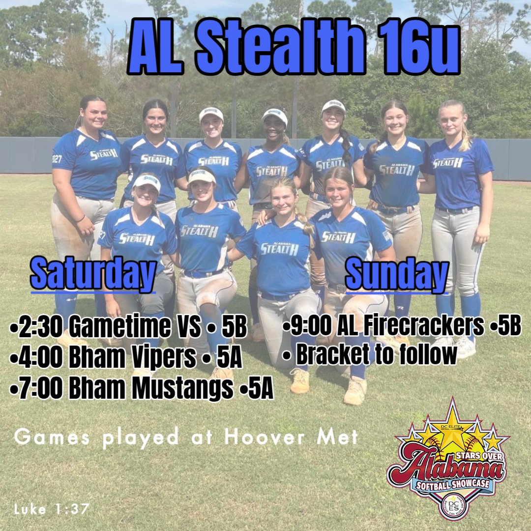 Back on the field this weekend in Hoover at the Stars over AL showcase!! If you're in town stop by and watch a game!! <a href="/CoastRecruits/">Coast 2 Coast Recruits</a> <a href="/AlabamaStealth/">Alabama Stealth</a> <a href="/SBRRetweets/">Softball Recruiting Reposts</a>