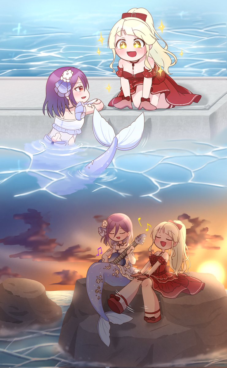 #bandoriart  #弦巻こころ  #瀬田薫
💛✨お姫様と人魚、邂逅──✨💜