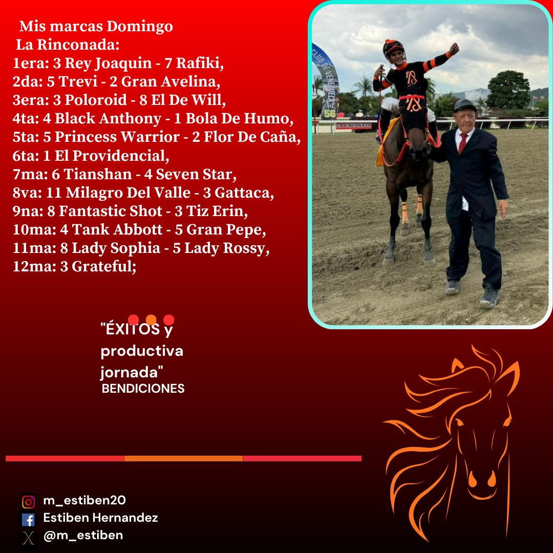 #Hipismo Mis marcas adelantadas La Rinconada Ojo: De haber retirados se cambiaran con anticipación, otra cosa si no les gusta ninguno no los jueguen; ya que no es obligado, bendiciones 

Abre este enlace y únete a la nueva experiencia en grupos de Whatsapp chat.whatsapp.com/Ca0Dw2yeBWf3iI…