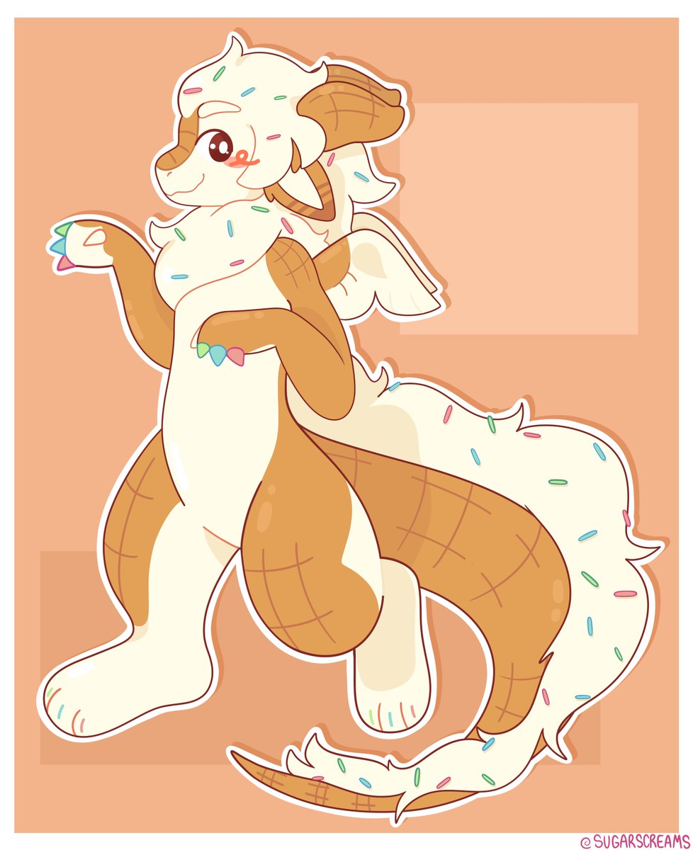A little treat. 

Personal piece fullbody, original design by ColoredDragon2 on TH!  

#furry #furrySFW #furryart #digitalart #furryfandom #dragon #dragonart #foodcore #icecream #wafflecone #cuteart