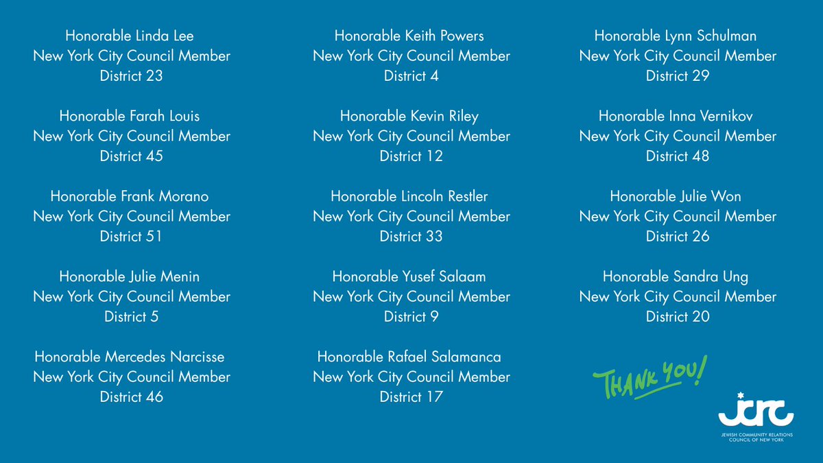 JCRCNY's tweet image. JCRC-NY thanks the majority of NYC Council Members for signing the statement below, expressing support for a Middle East ceasefire, release of all hostages, lasting peace between Israelis and Palestinians, and a more inclusive New York for all.