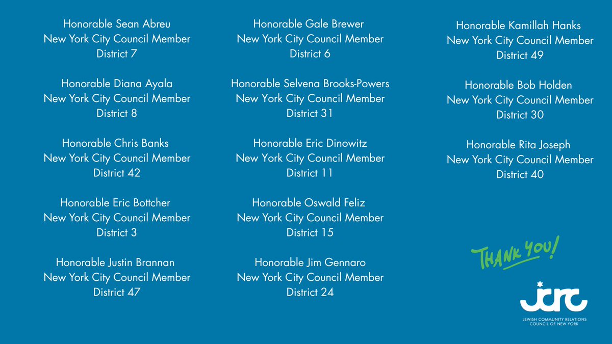 JCRCNY's tweet image. JCRC-NY thanks the majority of NYC Council Members for signing the statement below, expressing support for a Middle East ceasefire, release of all hostages, lasting peace between Israelis and Palestinians, and a more inclusive New York for all.