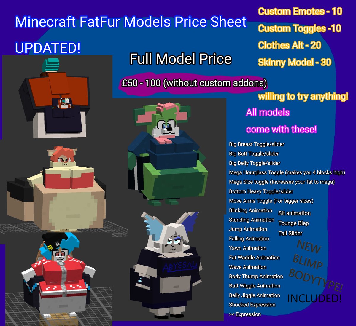 KinkierMelody's tweet photo. NEW COMM SHEET NOW AVAILABLE!

EACH MODEL COMMED NOW HAS 5 BODY TYPES!

Fat
Blimp
Bottom Heavy
Mega Fat
Mega Hourglass

If anyones intrested in getting a model, just dm me! either on here or discord

Discord: TizzyLunaCeleste

Prices are in GBP do be aware! https://t.co/1m5GJcMSDQ