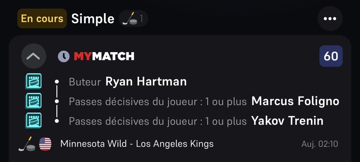 Pour les Nocturnes (me faites pas flop)

Idées Buteurs :

Vlad Tarasenko
Ryan Hartman
Evander Kane 

Fiala pour LA.KING c’est bien aussi

21 x 23 combi

Tickets en capture