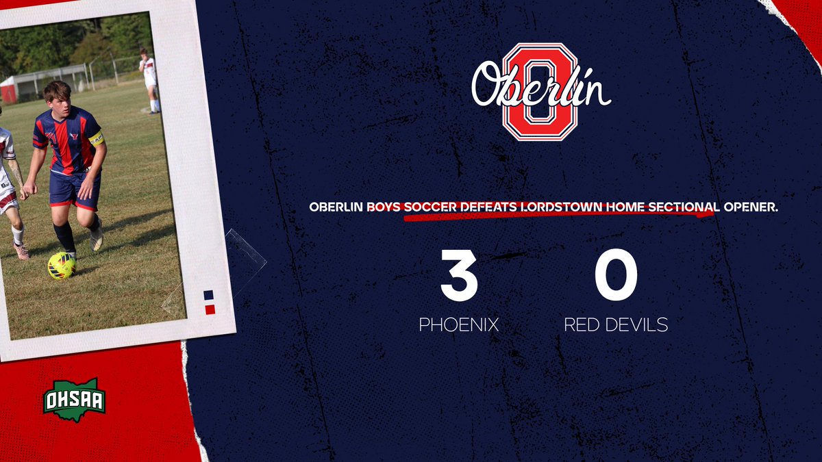 OBPhoenix's tweet photo. Oberlin boys soccer defeats Lordstown 3-0 in the home sectional opener! The Phoenix advance and will travel to United High School on Saturday, 10/18. Game time TBD. #GoPhoenix https://t.co/6tSYfDZGvZ