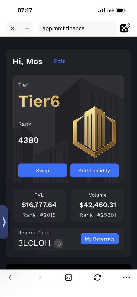 MMT
最近要準備TGE了
還有快兩週時間可以搞 <a href="/MMTFinance/">MomentumⓂ️Ⓜ️T</a> 
至少存3000u拼低保

app.mmt.finance/leaderboard?re…
