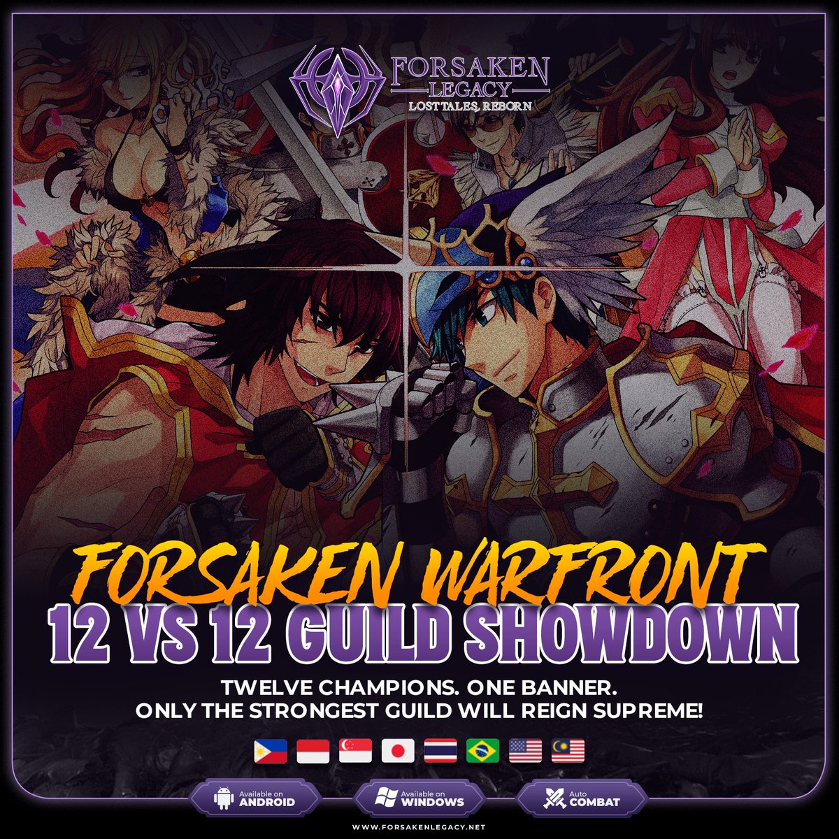 Forsaken_RO's tweet photo. ⚔️ FORSAKEN WARFRONT - 12 VS 12 Guild Showdown!

🗓️ Wednesday, 15 October 2025
⌚ 9:00 PM (GMT+8)

Visit our Discord for more info on rules, registration, and mechanics! 🎁
🔗 https://t.co/57gOp1Ib6a

Join us now 🔥
🎮 Website: https://t.co/MxB0miQHLb
🗨️ Discord: https://t.co/57gOp1Ib6a
🔷Facebook: https://t.co/eUoAJ87RBK
📖 Wiki: https://t.co/aNSTlnFRJr

#ForsakenLegacy #12vs12 #GuildShowDown #Event