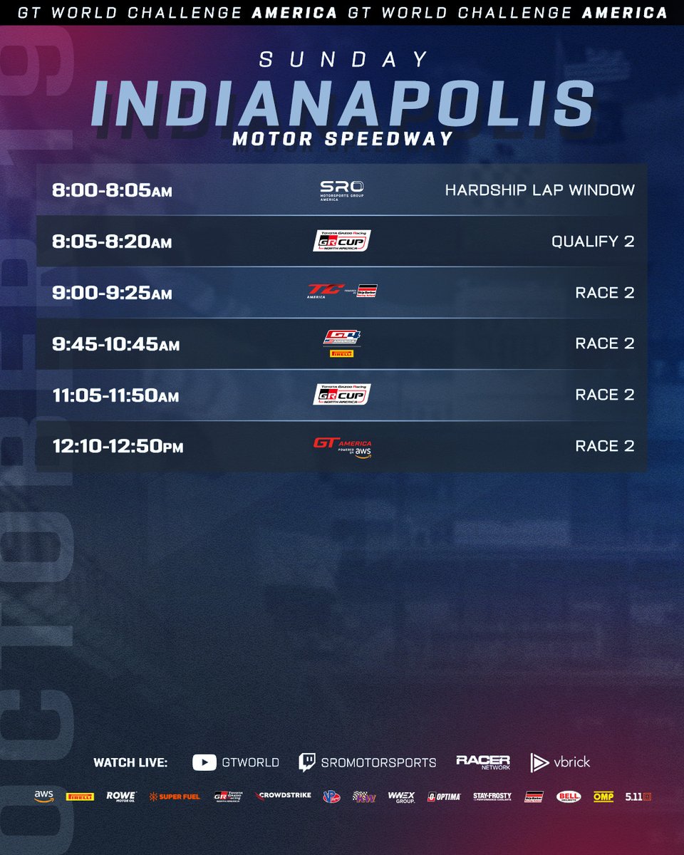 GT4America's tweet image. For the final time in 2025, let&apos;s close this party out in style 💃

🟣 twitch.tv/sromotorsports
🔴 youtube.com/gtworld
⏱️ gt4-america.com/watch-live

#GT4America #Indy8H