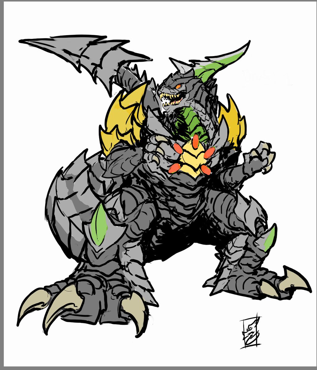MPC カイゴトフクシイラストシュウ Rough color draft of the Dragonzord Kaiju. #art #PowerRangers