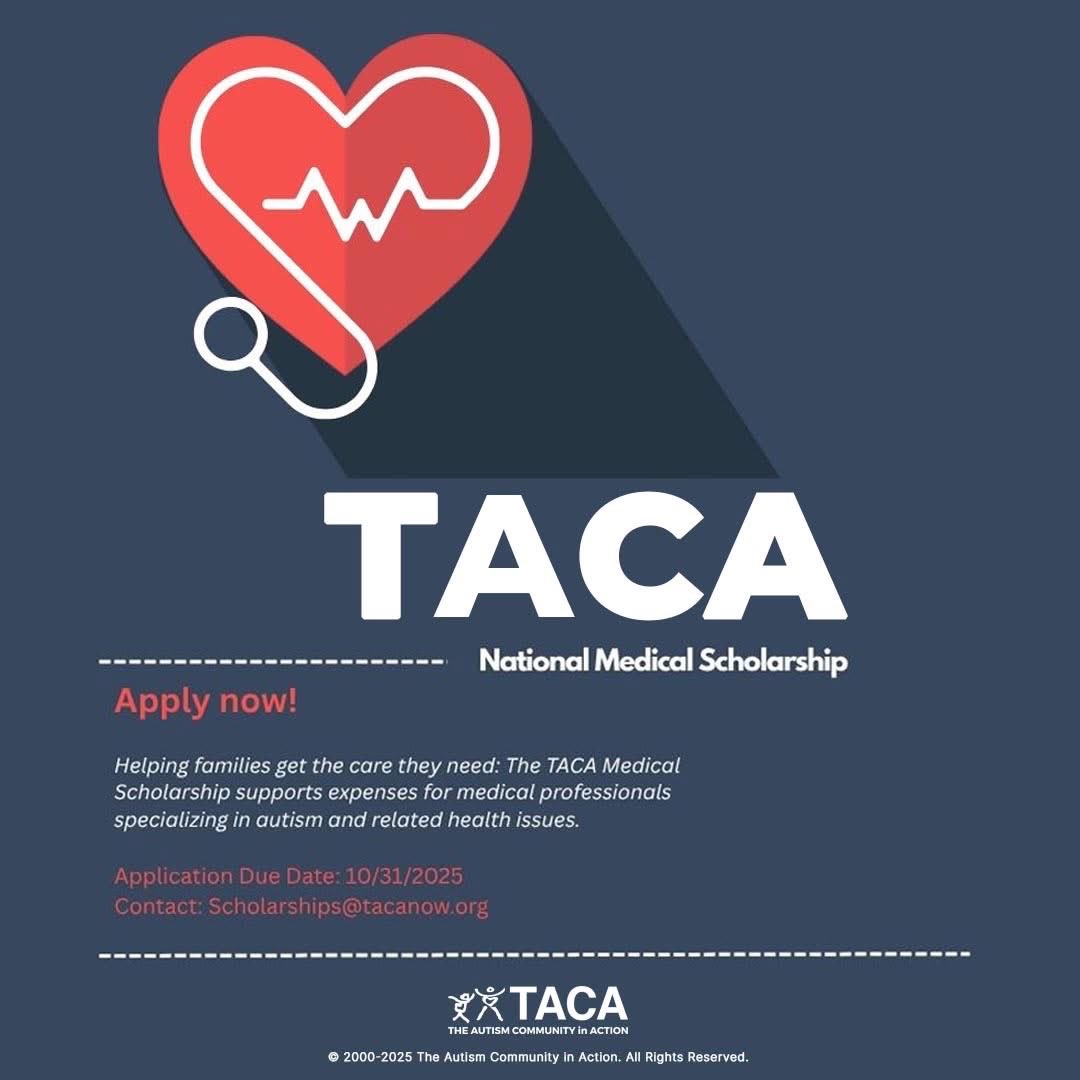 ✨Every family deserves access to expert autism care! 
👨‍⚕️The TACA Medical Scholarship helps make that possible. 

👉 Learn more &amp; apply: tacanow.org/what-we-do/sch…

#TACA #HopeForFamilies #AutismSupport #MedicalScholarship