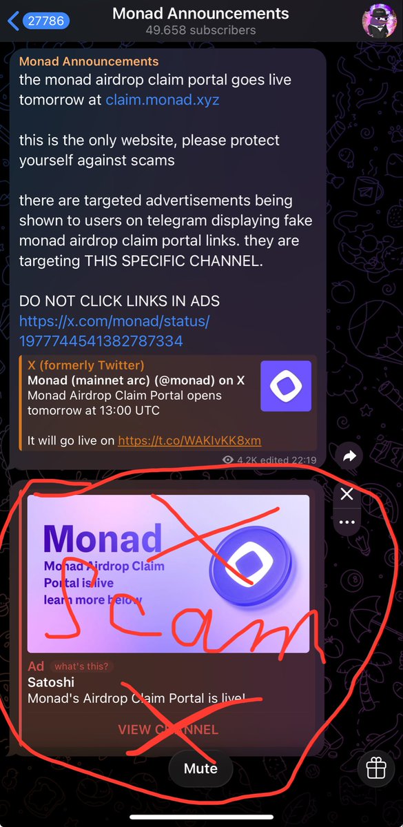 DO NOT CLICK LINK IN ADS

<a href="/monad/">Monad</a> claim portal go lives in less than 24 hour.

There are ads being shown even in the official channel.

Be safe.