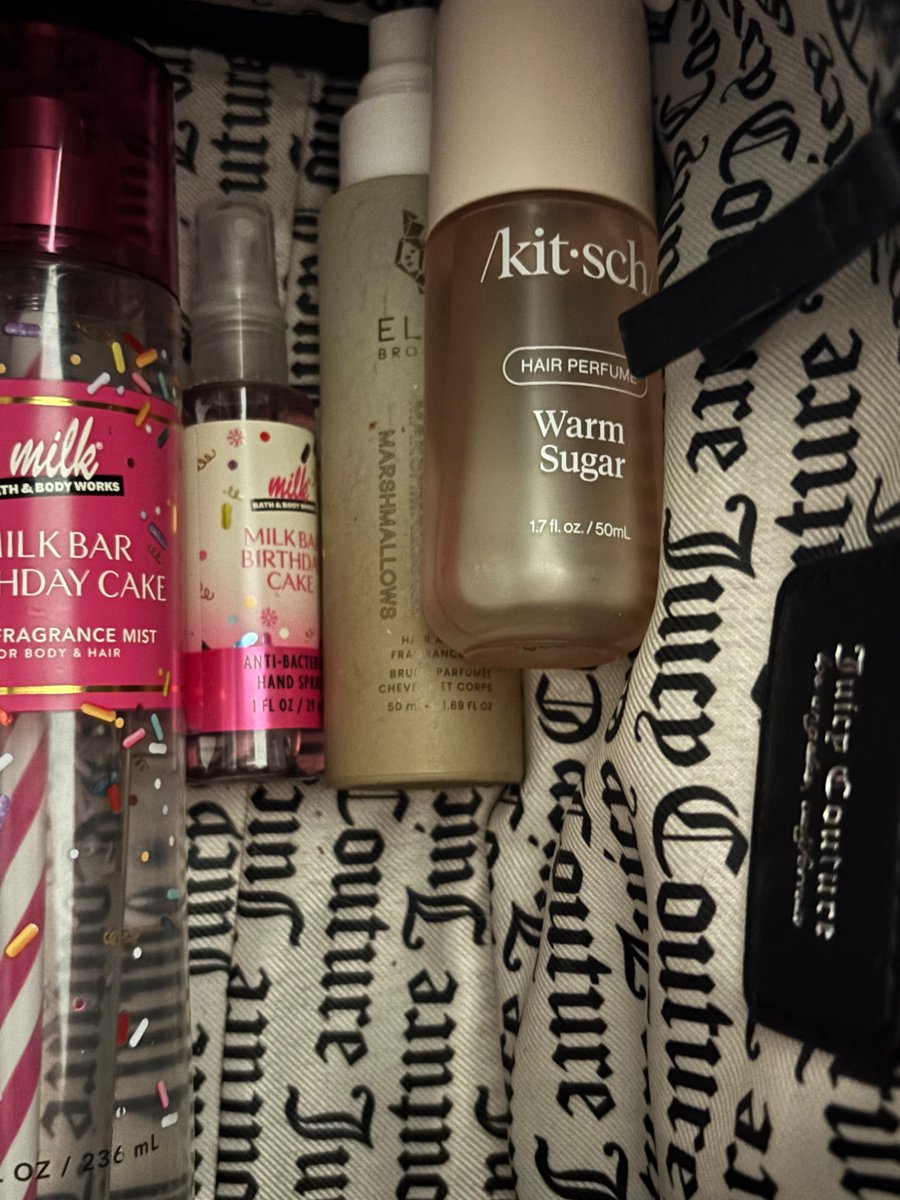 current purse perfumes and body sprays and hair perfume, i need to put some newer kayali in my my melo bag but 🍰✨🧁🪽💕